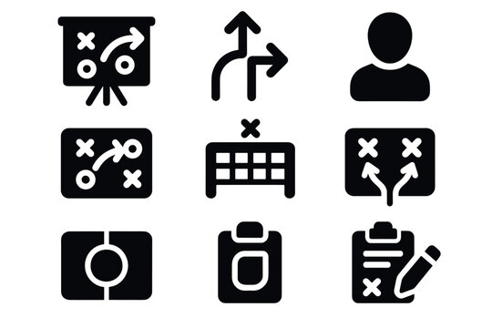 Flat design strategy and planning icons for business and sports applications