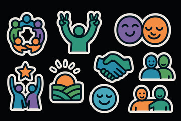 Fototapeta premium Colorful symbols of unity and positivity featuring smiling faces and teamwork