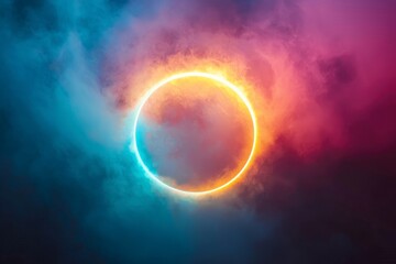 Obraz premium Total solar eclipse with a darkened sky and bright corona visible around the sun