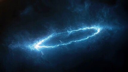 A glowing blue lightning ring against a dark background, creating a dramatic and abstract visual.