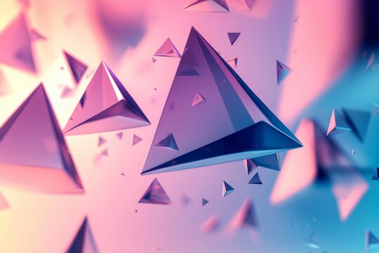 Colorful arrangement of various triangles in different sizes and orientations on a white background