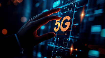 Fototapeta premium Hand touching a glowing 