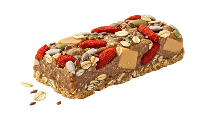 Healthy granola bar with nuts, seeds, and dried goji berries, natural energy snack, perfect for fitness and outdoor activities