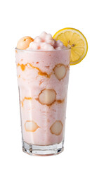 Refreshing lychee smoothie with lemon slice in a tall glass, perfect for summer drinks and healthy refreshments
