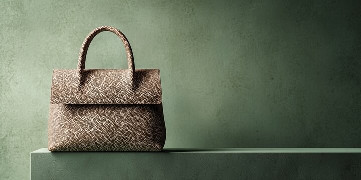 luxury handbag made from textured, mushroom-based bio-engineered leather in an earthy tone