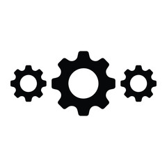 Black gear icons symbolizing settings, mechanics, and industrial process isolated on white background