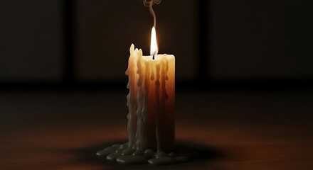 Burning Candle in Dark Room