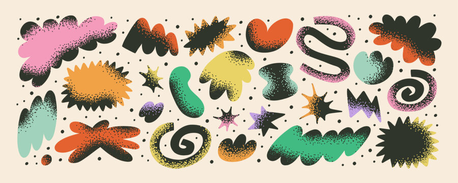 Naklejki Retro Y2K colored blob shape collection. Naive groovy funky bubbles, cloudlike flat shapes. Abstract organic forms and figures, wavy stickers. Asymmetric blob sticker set.