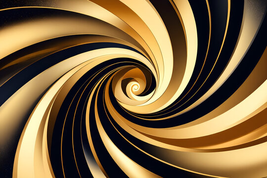 Golden and black abstract vortex with a swirling spiral effect