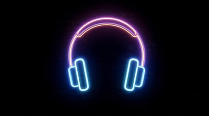 Glowing Neon Headphones Music Audio Technology Loop Abstract Background