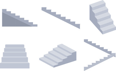 Staircase, flight of stairs, set of various ladders isolated on white background. Vector cartoon illustration, poster, postcard. Vector