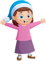 Cartoon girl wearing winter clothes