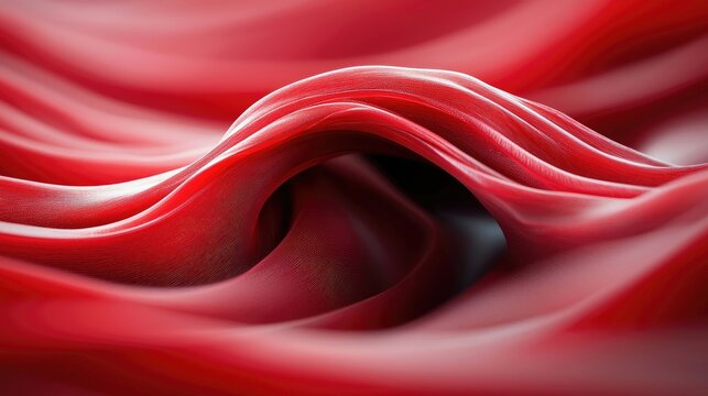 Close-up of flowing red fabric with soft, diffused lighting, creating abstract waves and textures.