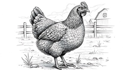 Black and White Chicken Sketch