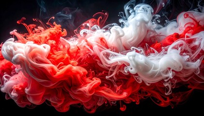 Abstract swirls of red and white smoke on a black background create a dynamic and flowing visual