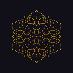 Elegant golden mandala design on dark background, symmetrical and intricate.