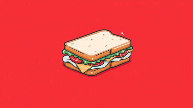Isometric sandwich on a red background, a perfect snack. With layers of fresh ingredients, it is a colorful and flavorful meal. Enjoy the tasty.