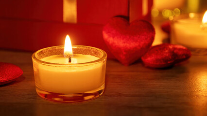 Candlelight and a red gift box in Valentine's festival.