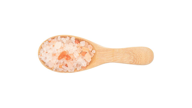 Pink Himalayan salt on a wooden spoon. - Powered by Adobe