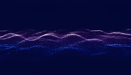 Abstract futuristic background with a dynamic wave of glowing purple and blue particles.