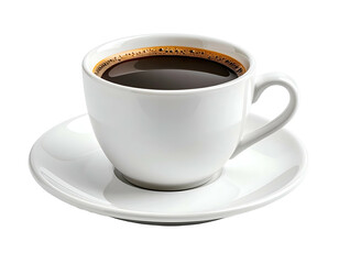 Obraz premium A steaming cup of hot, black coffee sits on a matching saucer