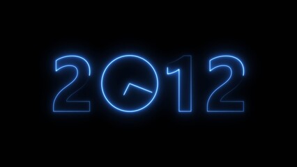 2012 digital text celebration and Calendar neon bright royal blue color illustration. Clock icon timer concept on black background. 