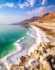 Scenic shoreline of a saltwater lake