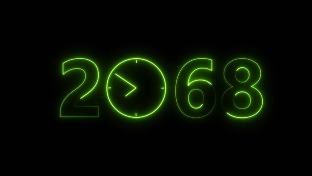 2068 digital text celebration and Calendar neon bright lime green color illustration. Clock icon timer concept on black background. 