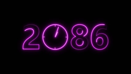 2086 digital text celebration and Calendar neon bright magenta color illustration. Clock icon timer concept on black background. 