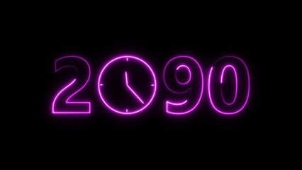 2090 digital text celebration and Calendar neon bright magenta color illustration. Clock icon timer concept on black background. 