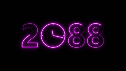 2088 digital text celebration and Calendar neon bright magenta color illustration. Clock icon timer concept on black background. 