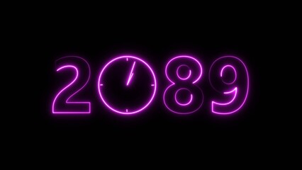 2089 digital text celebration and Calendar neon bright magenta color illustration. Clock icon timer concept on black background. 