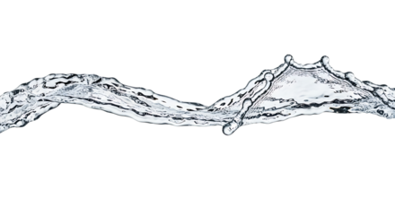 Dynamic water splash wave frozen in time isolated on transparent background