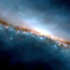 Fototapeta premium A vibrant spiral galaxy with a bright, glowing core and countless stars scattered across the deep blue expanse of space, illuminated by cosmic light.