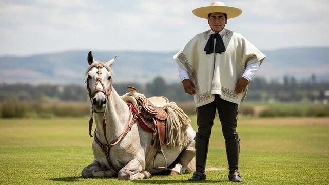 Traditional charro with horse displaying mexican culture in countryside setting