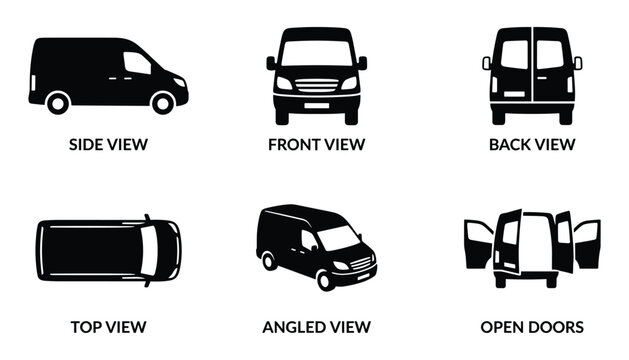 Cargo Van Silhouette: Multi-Angle Illustrations for Commercial Vehicle Design