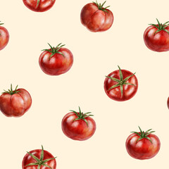 Tomato seamless pattern on beige background