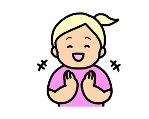 拍手する　金髪の女の子