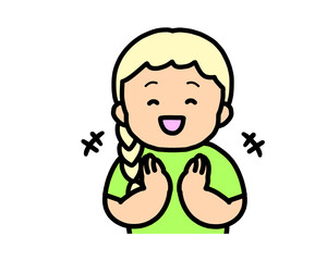 拍手する　金髪の女の子