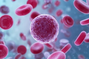 Cancer Cell surrounded by Red Blood Cells: Medical 3D Illustration