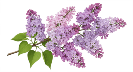 Beautiful purple lilac flowers isolated on a pure white background, studio shot capturing delicate blossoms, vibrant color, natural texture, floral elegance, and detailed springtime botanical beauty