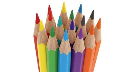 Fototapeta premium A close up view of a group of sharpened colored pencils on a white background in a studio shot