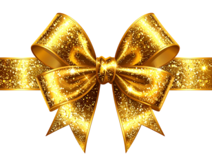 Glittering golden ribbon bow with sparkle effects