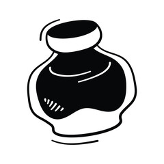 Traditional inkpot doodle icon, handwriting, calligraphy, and old style writing