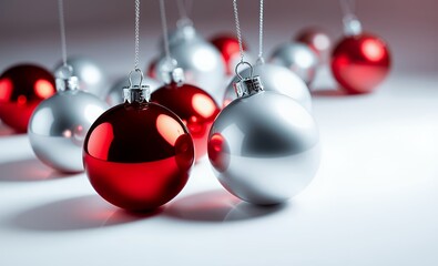 Shiny red and white glass christmas ball ornaments isolated on white background for use alone or as a design element christmas background christmas holiday background winter decoration celebration