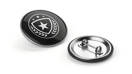 Empty enamel pin mockup - Blank round Black silver lapel badge mock up