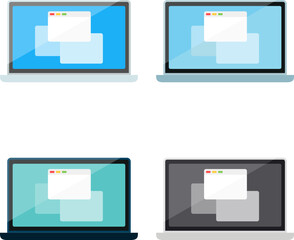 Laptop, laptop icon, laptop with screensaver. Vector, cartoon illustration, poster, postcard. Vector