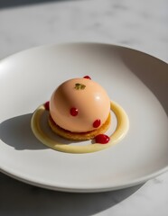 Elegant Modern Dessert with Cream Sauce and Berries
