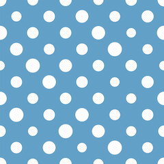 Dots pattern seamless random. Repeating white polka dots on a light blue background. Editable vector illustration.