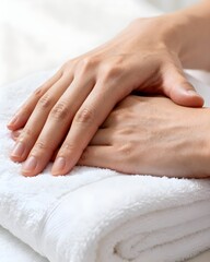Soft Hands on White Towel Spa Care Concept